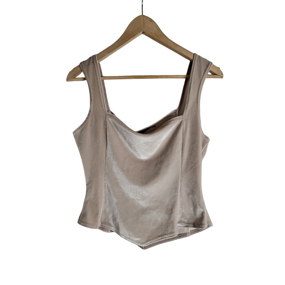 PrettyLittleThing Champagne Velvet Square Neck Corset Top US 10 NWT Liquid Glam